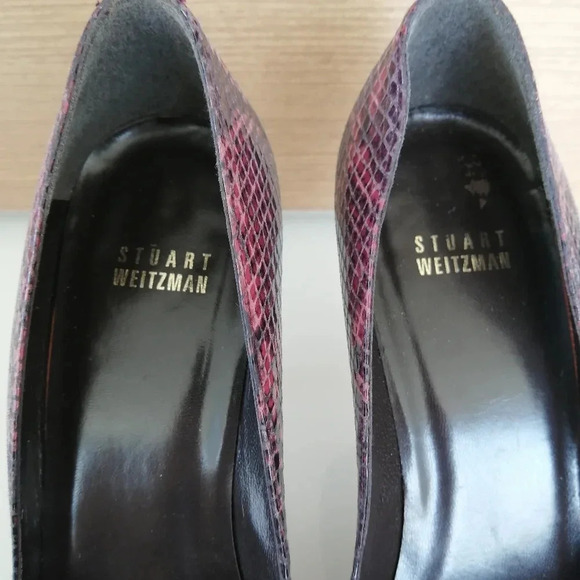 Stuart Weitzman Snake Print Leather Pointed Toe 4" Heels Purple Pink Black 9 - Picture 6 of 16